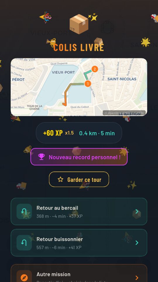 Écran de victoire de LIFE : XP, records et palier gagnés